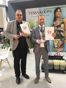 The EDP Awards were accepted by Bert Benckhuysen, Product Manager, Mimaki Europe and Tobias Sternbeck, Senior General Manager, Textile & Apparel Business Unit, Mimaki Engineering, at the ceremony during FESPA 2019.